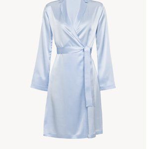 La Perla Azure silk Robe Black Long Silk Notched Lapel Collar Long Sleeves S